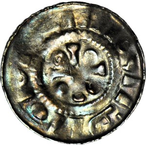 Cross denarius of the 11th century, cross with balls and rings/cavalier's cross, rare, wide