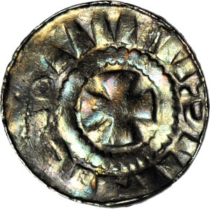 Cross denarius of the 11th century, cross with balls and rings/cavalier's cross, rare, wide