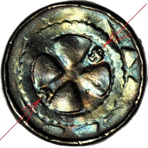 RR-, 11th century cross denarius, CNP 638, straight cross and 2 swastikas/Maltese cross and 2 swastikas