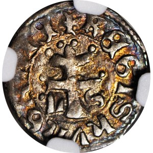 R-, Ľudovít Uhorský 1370-1382, saracénsky denár, písmená L-S, vzácne