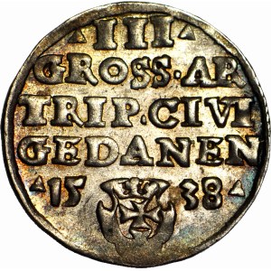 R-, Zygmunt I Stary, Trojak 1538, Gdańsk, R3, WSPANIAŁY