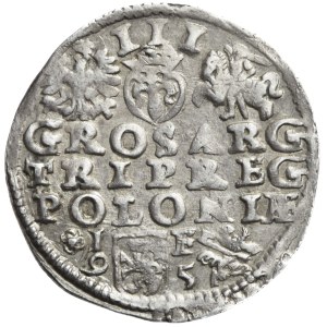 Sigismund III Vasa, Trojak 1595, Lublin, date on the sides of the Lewart coat of arms