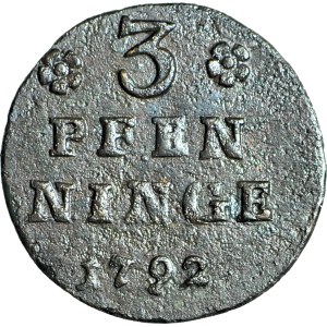 R-, Pomerania, Gustav IV Adolf, 3 fenigs 1792, Arrows, first vintage