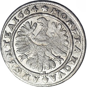 R-, Schlesien, Chrystian Wołowski, 15 krajcars 1664, Brzeg, schön