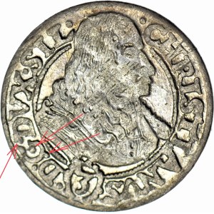 RR-, Silesia, Chrystian Volovsky, 3 krajcary 1669, Brzeg, extra punctuation marks!