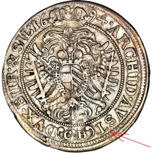 R-, Silesia, Leopold I, 15 krajcars 1694 CB, BRZEG, &amp;.B.R./ DG.R.?AVTS, rare