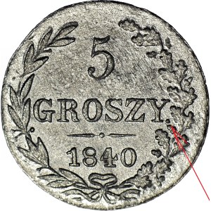 R-, Kingdom of Poland, 5 groszy 1840, dotted with pennies
