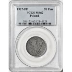 RR-, Królestwo Polskie, 20 fenigów 1917 FF, DESTRUKT - double die rewersu