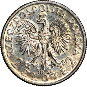 2 zloty 1934, Head, minted