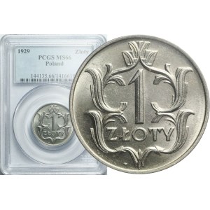 1 złoty 1929, PCGS MS66, zjawiskowe