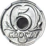 5 groszy 1939, Okupacja, mennicze, RZADKI jasny odcień