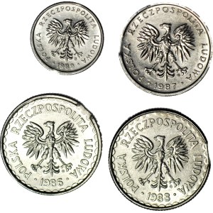 2 zloty 1989, 1 zloty 1986 (extra TRAWK) and 1988, 50 groszy 1987, disc punching error, SET of 4 pcs. ,