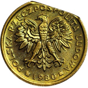 RR-, 2 złote 1980, DESTRUKT, końcówka blachy, mennicze