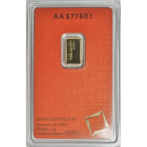 Barretta da collezione Valcambi 1g. Au 999,9