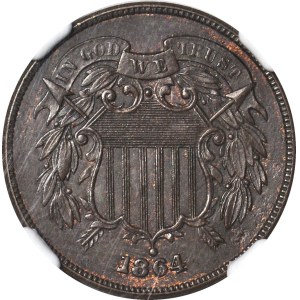 USA, 2 cents 1864, Large motto, minted