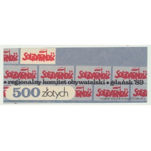 Solidarita, 500 zlotých 1989, Cegiełka na Fundusz Wyborczy Solidarność, Gdańsk 89 (Lech Kaczyński, Bogdan Lis)