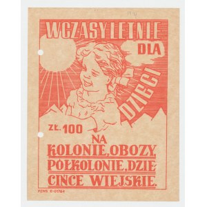 Brick, 100 zlotys 1945-50 (1949?), Summer Vacations, For Children for Camps, Camps, Rural Children, Sobanski does not note denomination