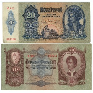 Hungary, set of 2 banknotes: 20 Pengö (1941) and 50 Pengö (1932)