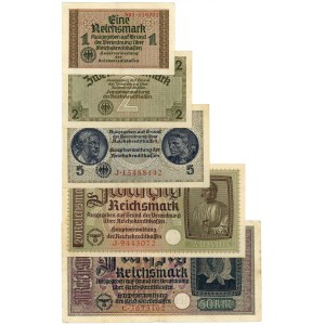 Germania, serie di 5 banconote da 1, 2, 5, 20 e 50 marchi (1940-1945)