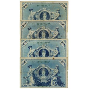 Germania, serie di 4 banconote da 100 marchi del 1908, numerazione verde