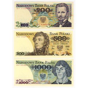 200, 500, 1 000 zlotých (1982–1986), sada 3 kusů