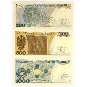 200, 500, 1 000 zlotých (1982–1986), sada 3 kusů