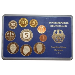 Germany, 1, 2, 5, 10, and 50 fenings; 1, 2, and 5 marks, 1995, Karlsruhe Mint