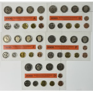 Germania, 1, 2, 5, 10, 50 fenig, 1, 2 e 5 marchi del 2000, varie zecche, 5 set