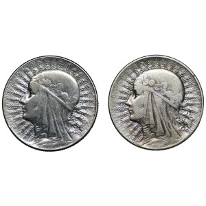 5 zlotys 1933, Tête de femme, lot de 2 pièces