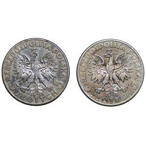 5 zlotys 1933, Tête de femme, lot de 2 pièces