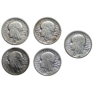2 zloty (1932–1934), hlava ženy, sada 5 kusov