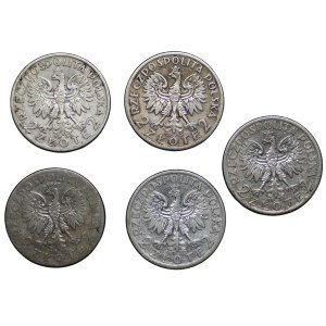 2 zloty (1932–1934), hlava ženy, sada 5 kusov