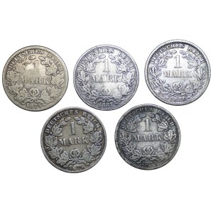 Germany, 1 mark (1874–1887), set of 5