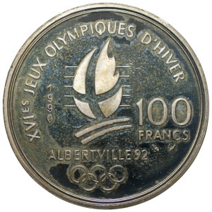 France, 100 francs, 1990, XVI Winter Olympic Games, Albertville 1992, Bobsleigh