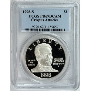 USA, 1 dollar, 1998, 275th anniversary of the birth of Crispus Attucks, PCGS PR69 DCAM