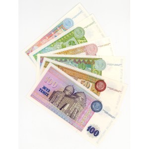 Kazakhstan, 1, 3, 5, 10, 50, 100 tenge, 1993, set of 6 banknotes