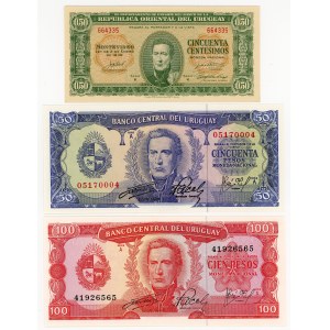 Urugwaj, 50 centimów 1939, 50, 100 pesos 1967, zestaw 3 banknotów