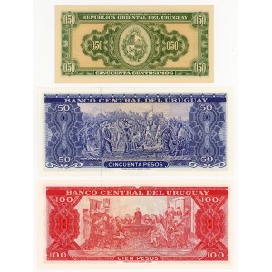 Urugwaj, 50 centimów 1939, 50, 100 pesos 1967, zestaw 3 banknotów