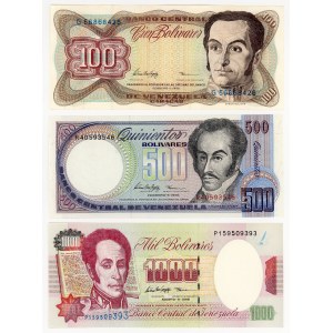 Venezuela, 100, 500, 1,000 bolivars, 1998, set of 3 banknotes