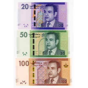 Marocco, 20, 50, 100 dirham del 2012, set di 3 banconote
