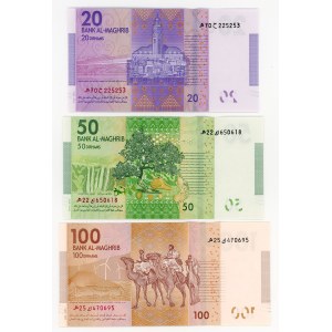 Marocco, 20, 50, 100 dirham del 2012, set di 3 banconote
