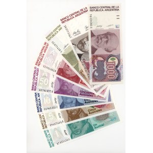 Argentina, 1, 5, 10, 50, 100, 500, 1,000, 5,000 australes, 1985–1991, set of 8 banknotes