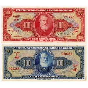 Brasile, 100 cruzeiros 1961-1964, serie di 2 banconote