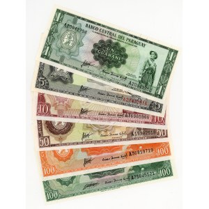 Paragwaj, 1, 5, 10, 50, 100 guarani 1952, zestaw 6 banknotów