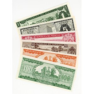 Paragwaj, 1, 5, 10, 50, 100 guarani 1952, zestaw 6 banknotów