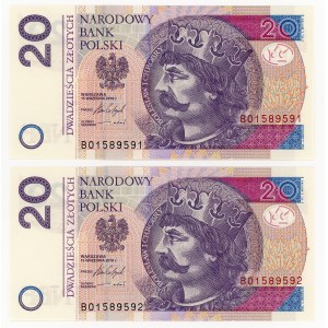 20 złotych 2016, seria BO, numeracja po kolei, zestaw 2 sztuk