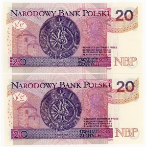 20 złotych 2016, seria BO, numeracja po kolei, zestaw 2 sztuk