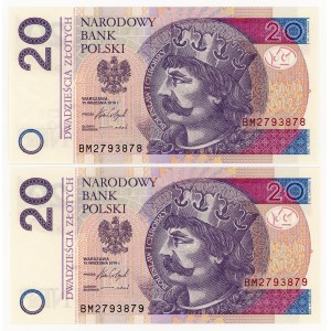 20 zlotych, 2016, BM series, sequentially numbered, set of 2.