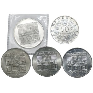 Austria, 50 i 100 szylingów (1974-1978), zestaw 5 sztuk