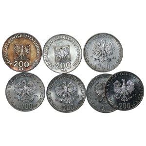 200 złotych (1974-1976), 1.000 złotych 1986, zestaw 7 sztuk